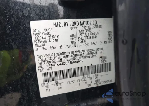 2014 Ford Edge Sel из США, поврежденный, VIN 2FMDK4JC6EBA88632